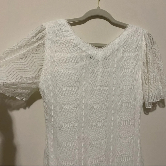 Chris McLaughlin White Lace Flutter Sleeve Midi Dress 10 - Picture 8 of 10